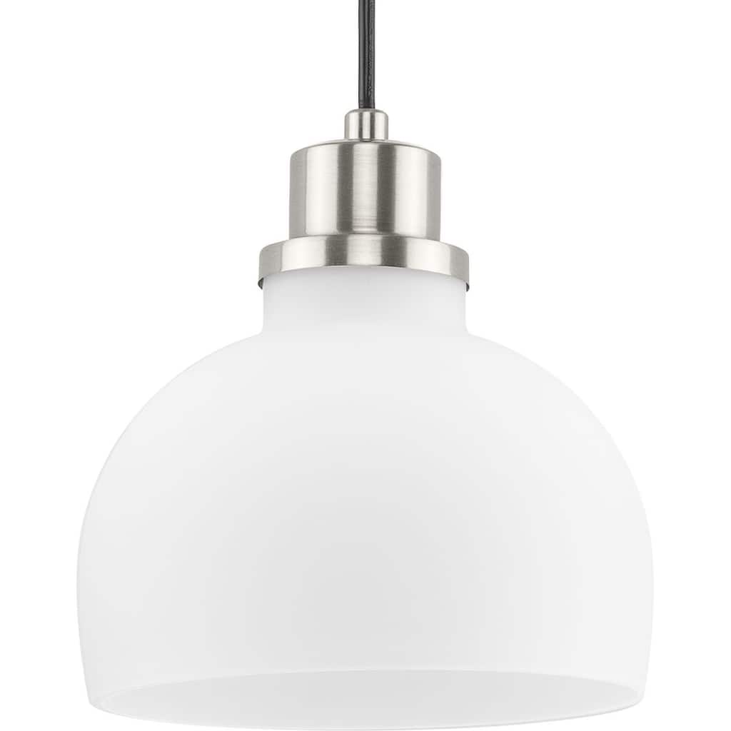 Garris Collection One-Light Brushed Nickel Etched Opal Glass Transitional Mini-Pendant - 8 in x 8 in x 8.25 in