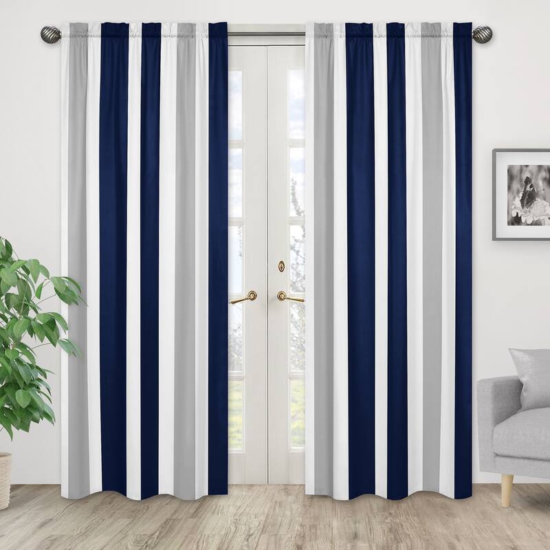Sweet Jojo Designs Stripe Collection Navy Blue and Gray Window Curtain Panels