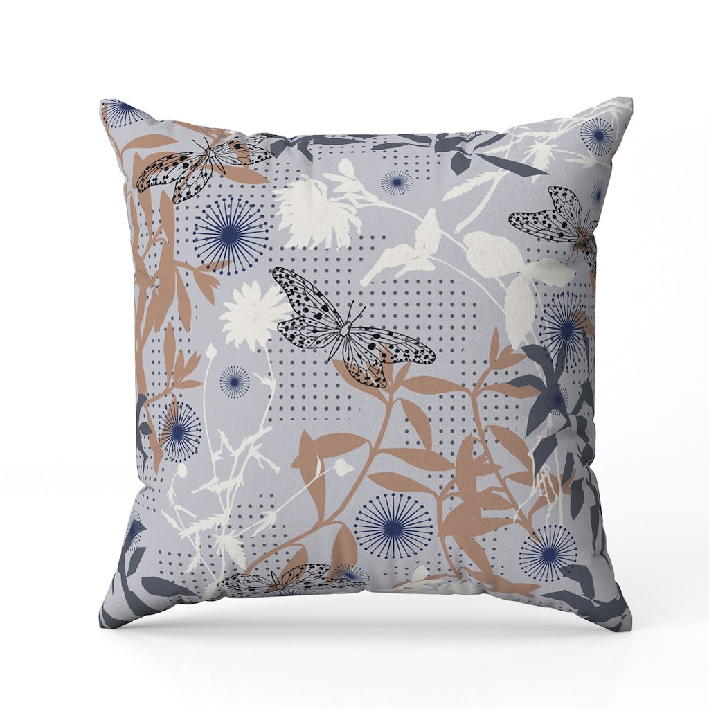 Butterfly Floral Orbit Indoor/Outdoor Reversible Throw Pillow Gray and Orange