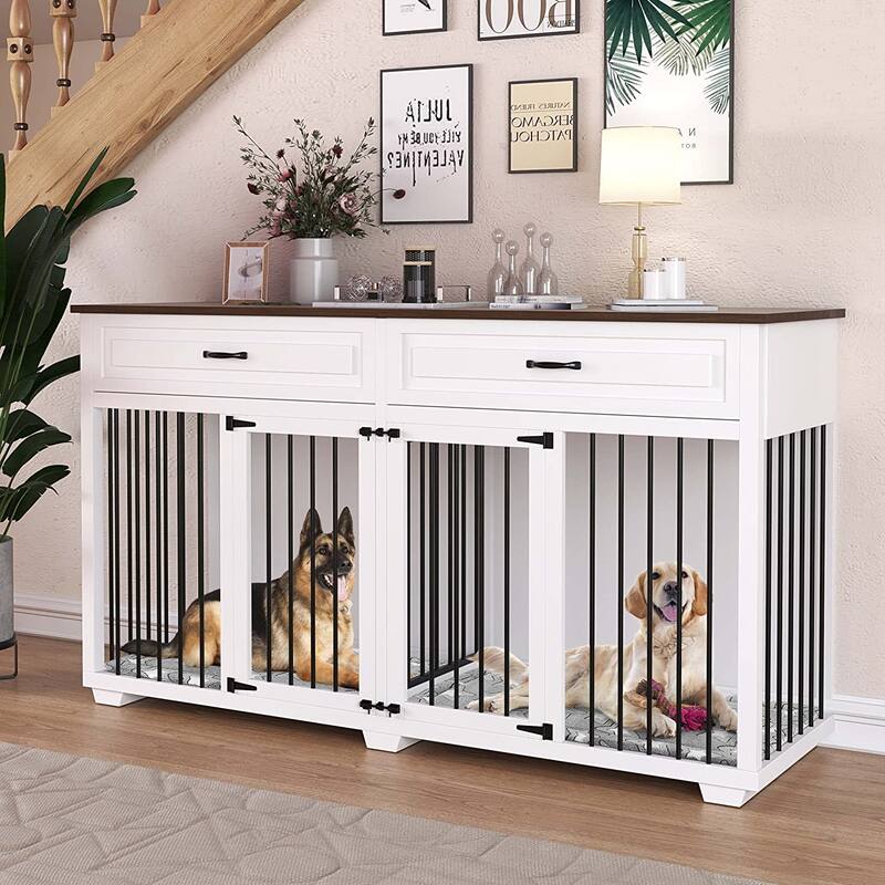 Spacious Dog Crate Furniture w/Convenient Drawers Dog Kennel Solution