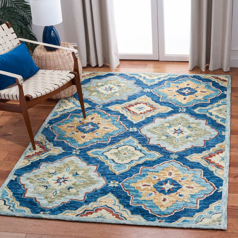 SAFAVIEH Handmade Suzani Aisha Floral Trellis Wool Rug - 4' x 6' - Navy/Green