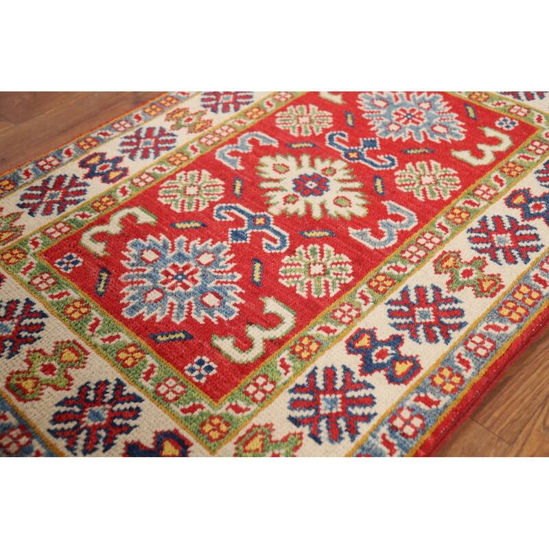 Traditional Geometric Red Kazak Foyer Rug Handmade Wool Carpet - 2'0" x 3'0"