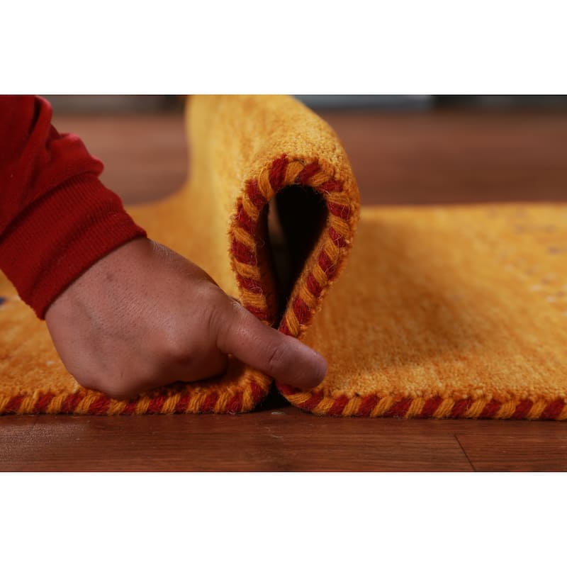 Hand Knotted Oriental 100% Wool Carpet Tribal Animal Pictorial Oranges & Rust Gabbeh Runner Rug - 9' 9'' X 2' 9''