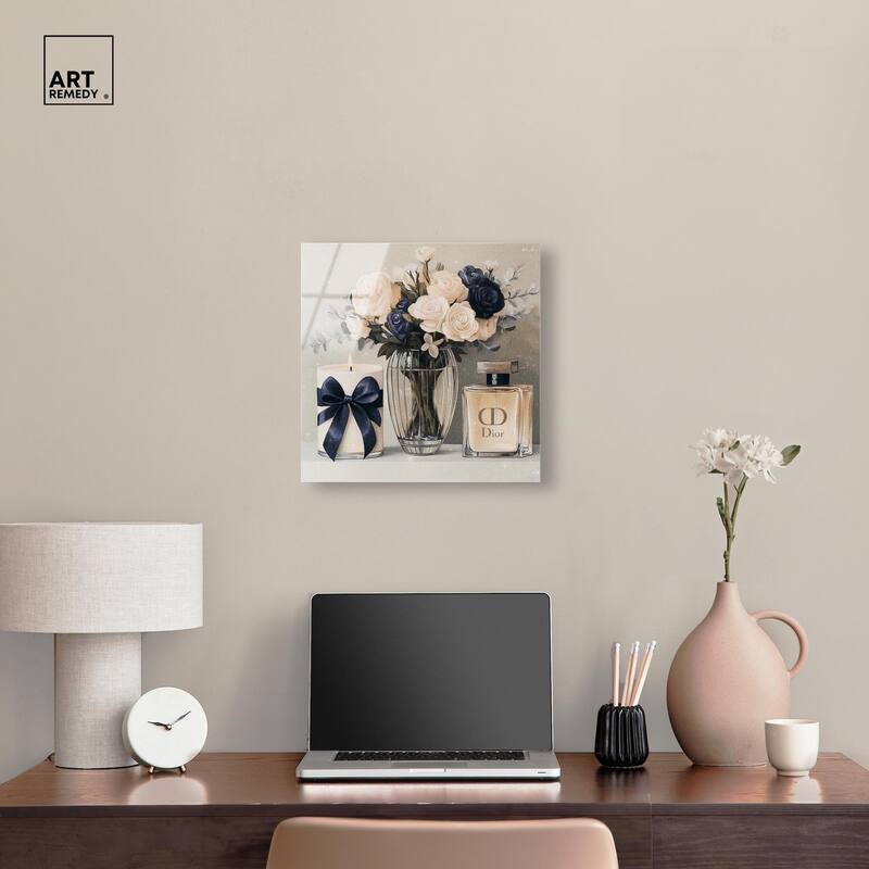 Ivory Perfume Flowers in Vase Acrylic by Art Remedy, Ready to Hang