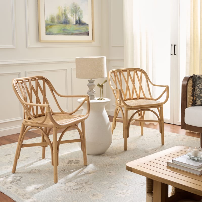 SAFAVIEH Home Serafima Rattan Arm Chair (Set of 2) - 22"W x 22"D x 33"H