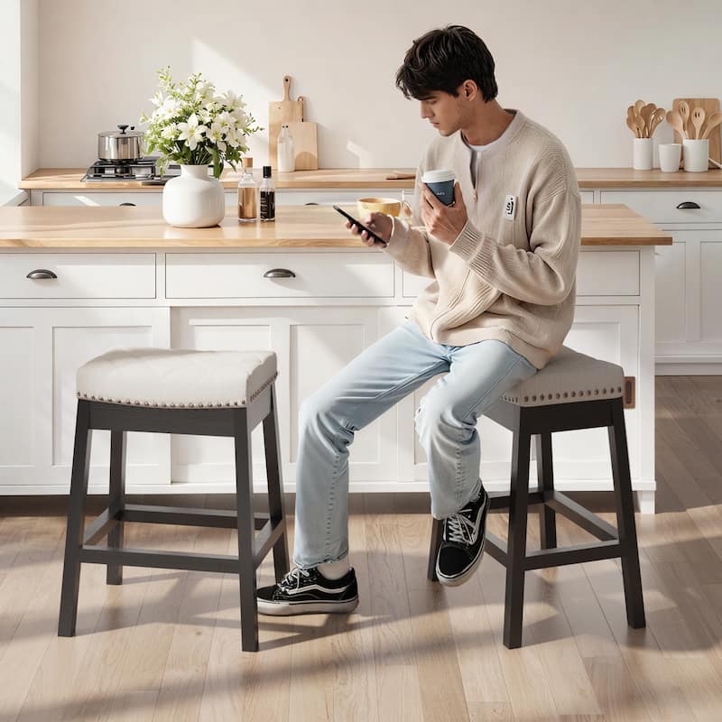EROMMY Counter & Bar Stools Set of 2, Solid Wood Frame Upholstered Kitchen Stools