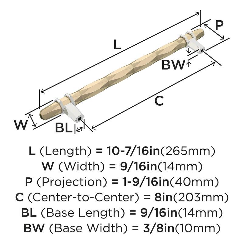 Amerock London 8 in (203 mm) Center-to-Center Golden Champagne/Polished Chrome Cabinet Pull