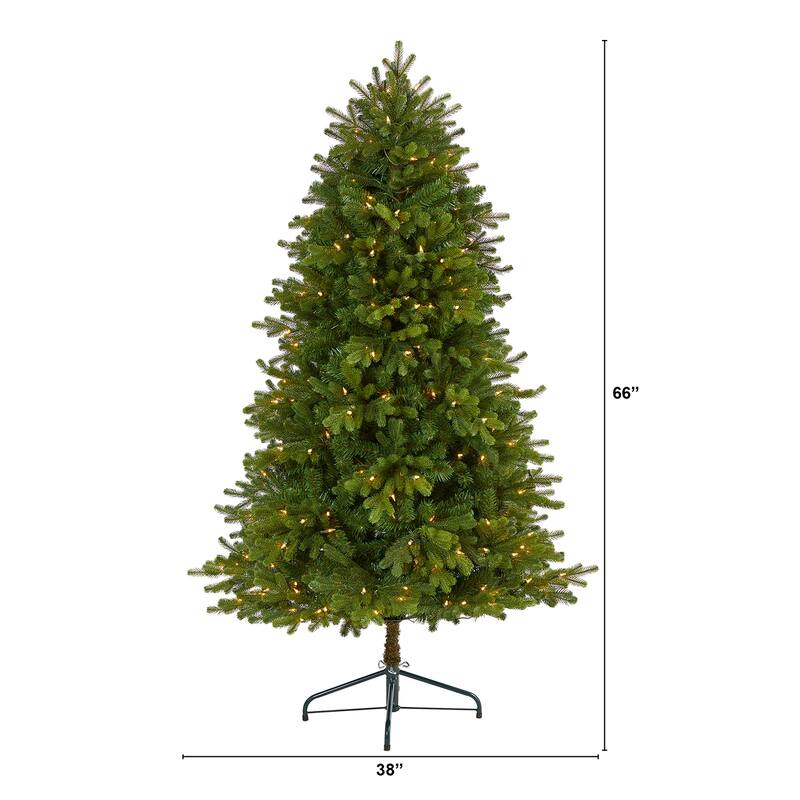 Artificial Christmas Tree 5.5Ft with Lights - Washington Fir Tree, Holiday Decor, Bendable Branches - Green - 66