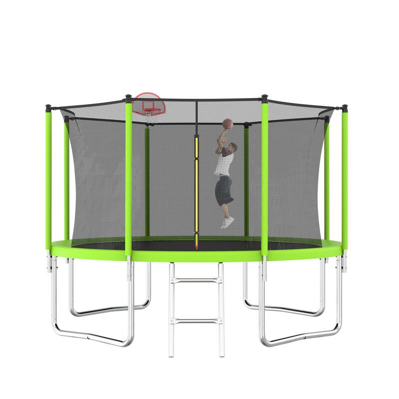 12FT Trampoline with Basketball Hoop and Ball ,Recreational Trampolines with Safety Enclosure for Back Yard Outdoor
