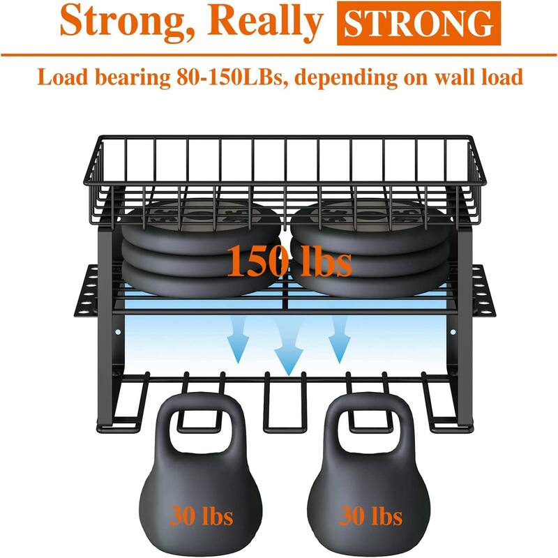 Black Steel Wall-Mounted Tool Storage Rack 3-Layer Organizer for Garage Workshop Tools - 16.22”L x 8.31”W x 7.87”H