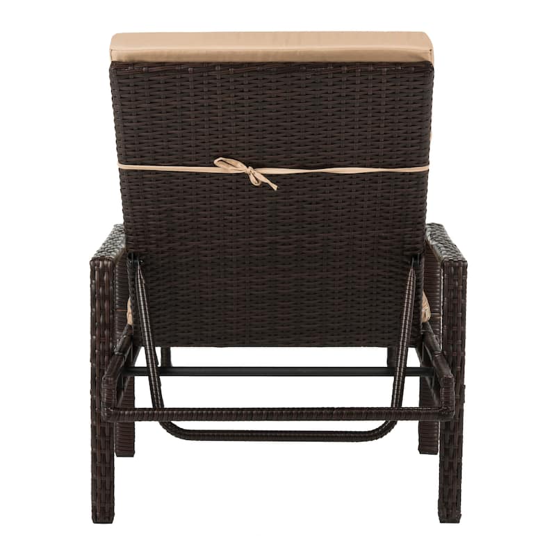 SAFAVIEH Outdoor Jolette Rattan Brown/ Red Sun Lounger - 80" x 28" x 39" - 80Wx28Dx39H
