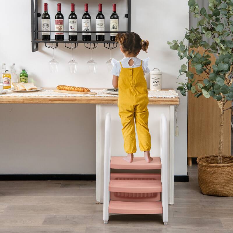 Gymax Three-Step Stool for Toddlers Children Step up Leaning Helper