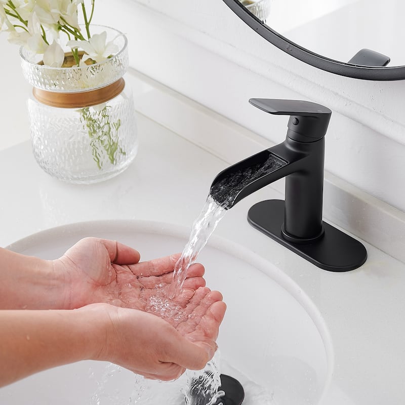 Single Handle Waterfall Spout Sink Faucet with Drain Assembly