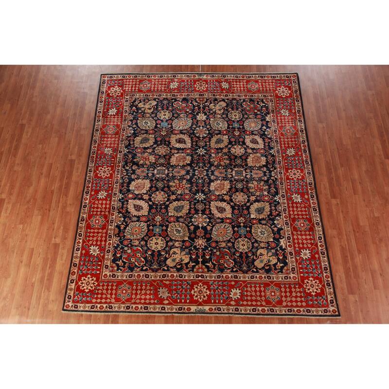 Vegetable Dye Navy Blue Heriz Serapi Oriental Rug Handmade Wool Carpet - 8'4"x 9'10"