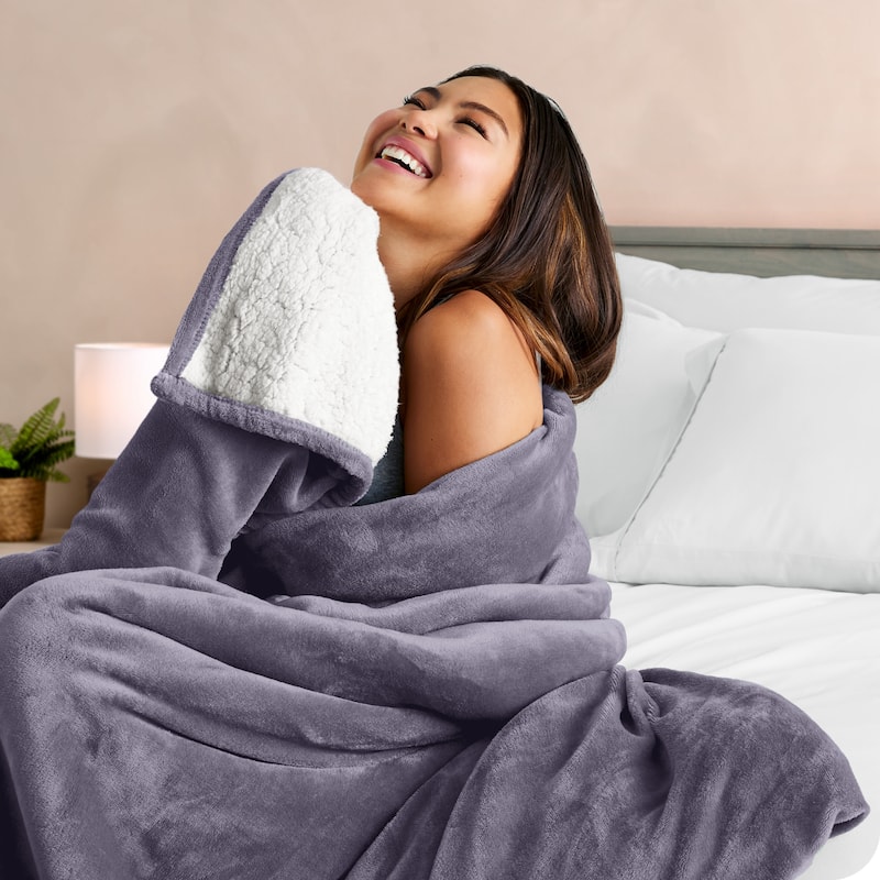 Bare Home Sherpa Fleece Blanket - Reversible Plush Bed Blanket