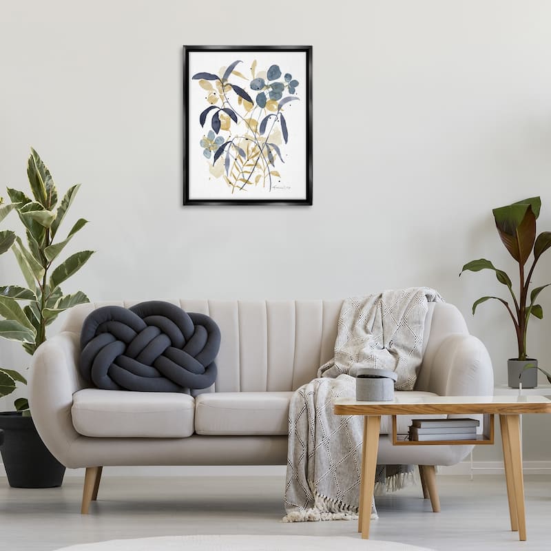 Stupell Blue & Yellow Plant Impressions Framed Floater Canvas Wall Art Design By Krinlox