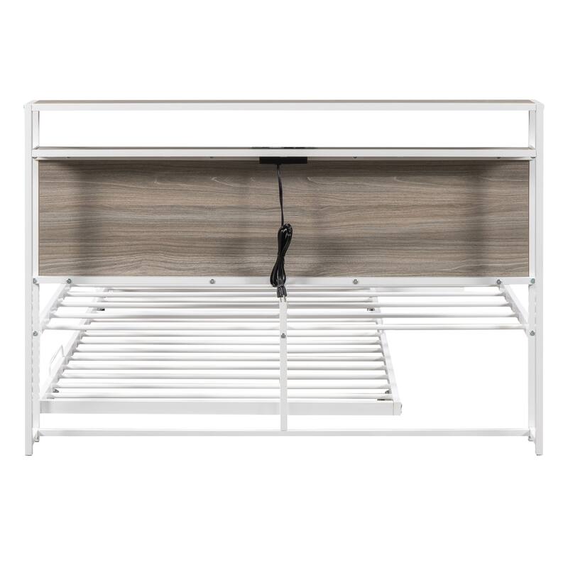HomeRoots White Metal Full Bed Frame With Trundle