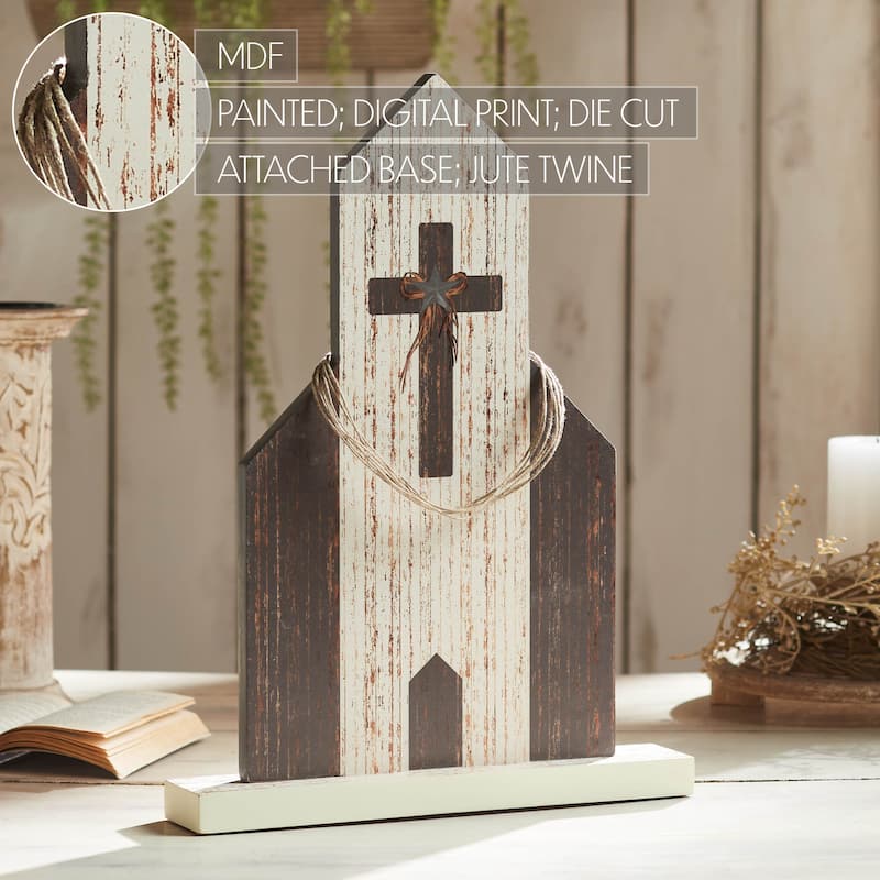 Celebrate Grace MDF Church w/ Cross Star & Jute Twine Coil 18.7x13.75x2.5