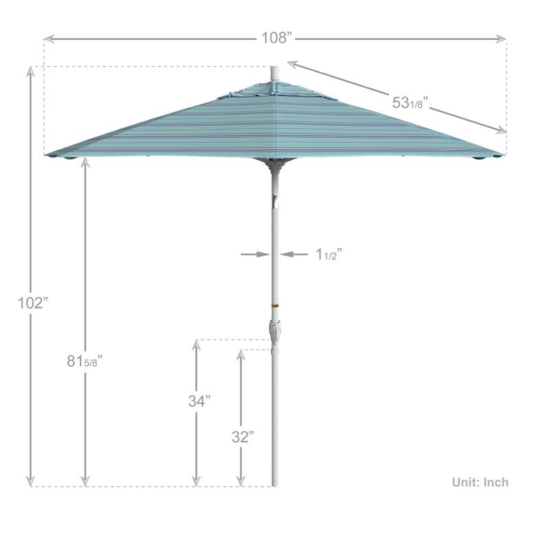 California Umbrella 9' Round Crank Lift Push Button Tilt White Aluminum Patio Umbrella Sunbrella