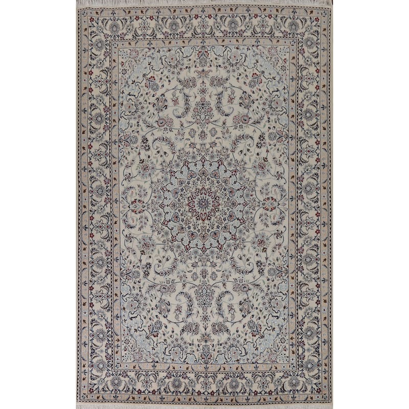 Handmade Wool & Silk Nain Persian Area Rug Oriental Carpet - 6'7"x 9'7"