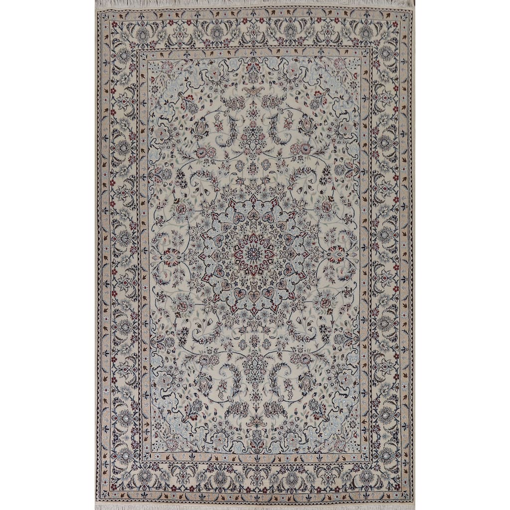 Handmade Wool & Silk Nain Persian Area Rug Oriental Carpet - 6'7"x 9'7"