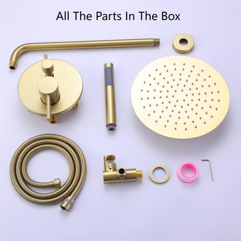 Brushed Gold Rain Shower System Wall Mount Rain Shower Head With Handheld Shower Combo Set Rough-In Valve