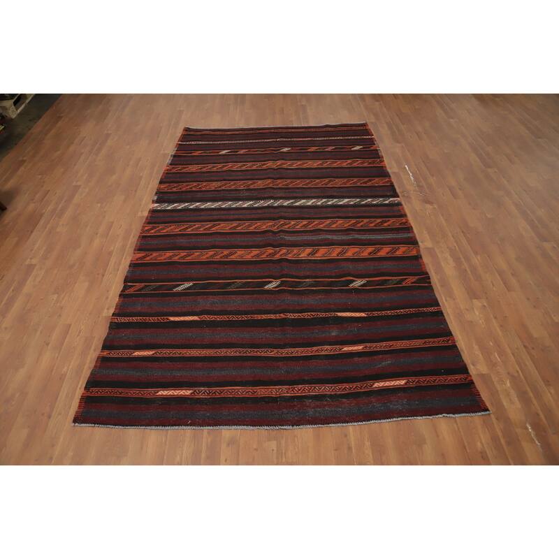 Hand Woven Oriental 100% Wool Carpet Southwestern Tribal Multi-Colored Kilim Area Rug - 10' 5'' X 6' 2''