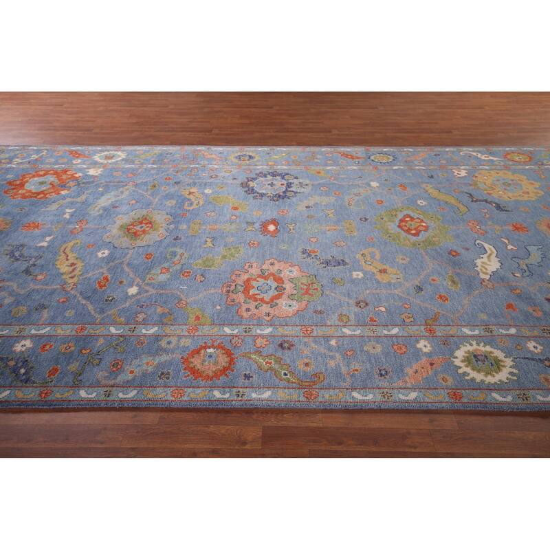 All-Over Blue Floral Oushak Oriental Area Rug Handmade Wool Carpet - 7'11"x 15'9"