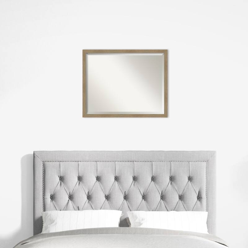 Woodgrain Stripe Beveled Wood Framed Wall Mirror