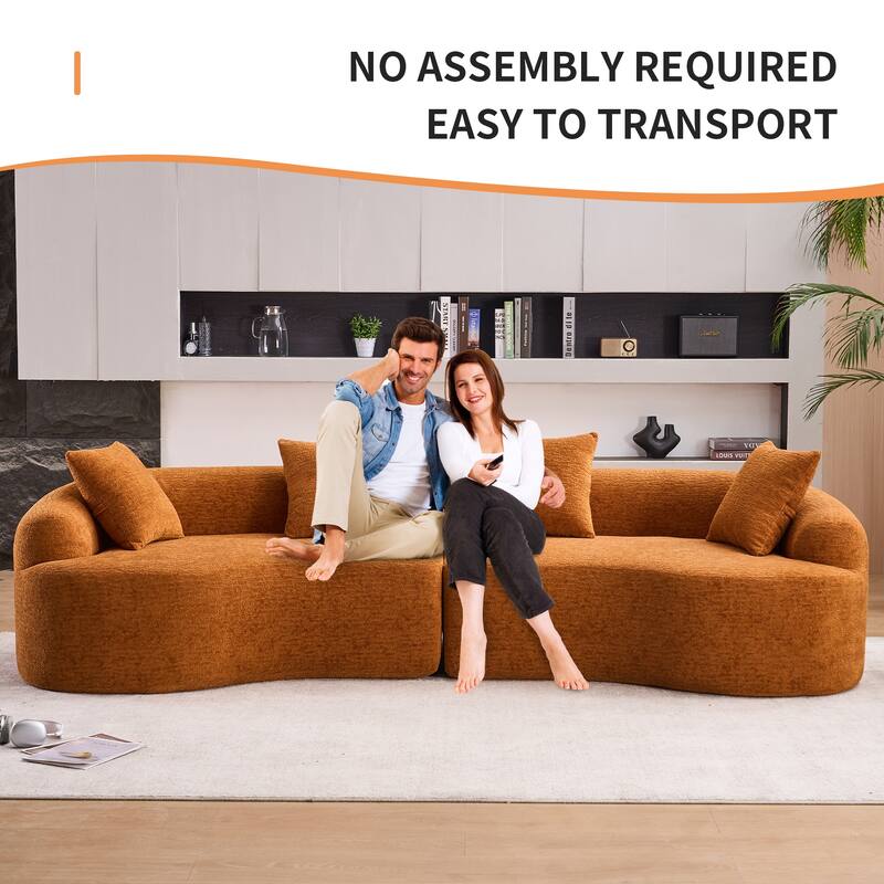 Chenille Floor Standing Curved Sectional Sofa Modular Lounge Sleeper Couch Full Compression Sponge Sofa with Pillows