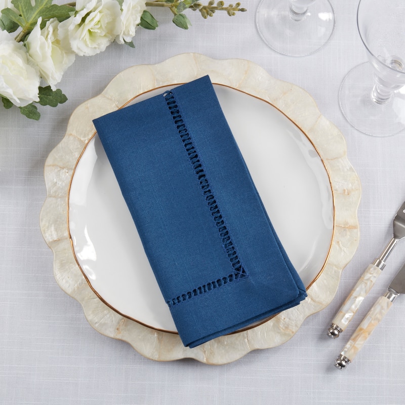 Decorative Napkins (Set of 12) - Stitched Border Detail for Dining and Entertaining