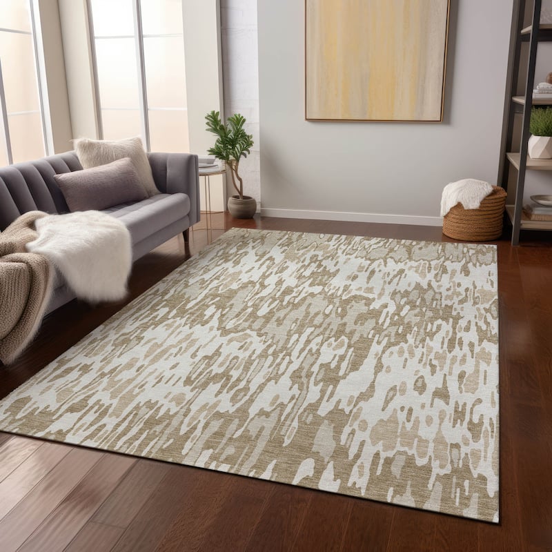 Machine Washable Indoor/ Outdoor Modern Watercolor Chantille Rug - Ivory - 9' x 12'