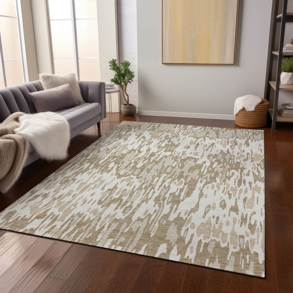 Machine Washable Indoor/ Outdoor Modern Watercolor Chantille Rug