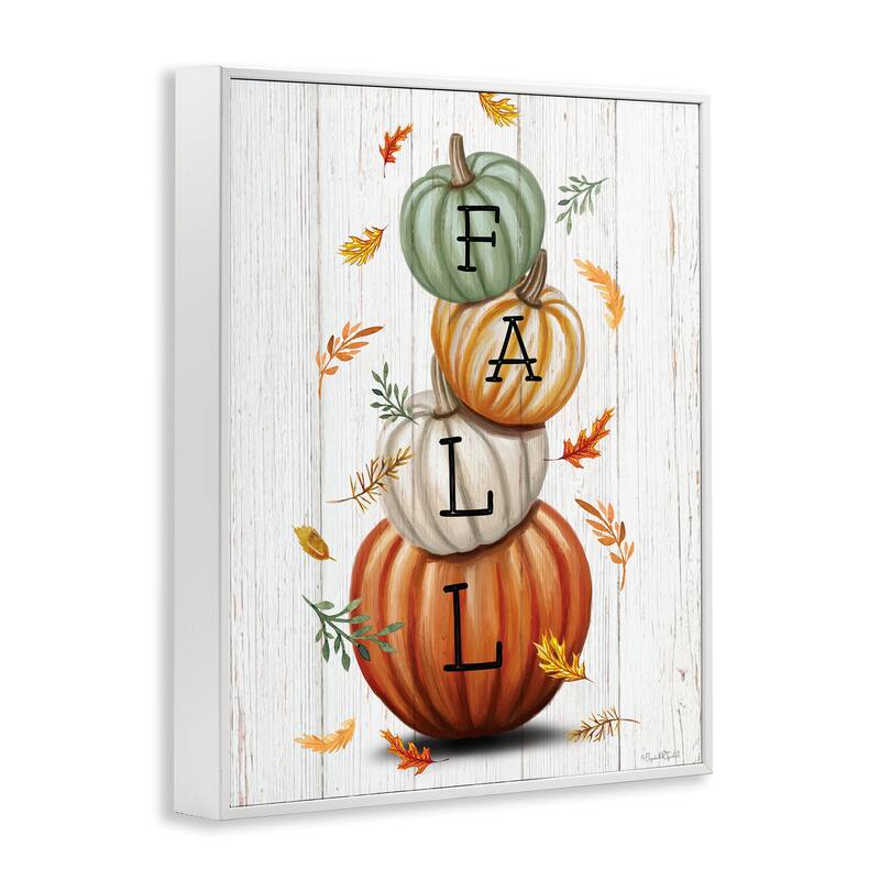 Stupell Falling Leaves & Pumpkin Stack Framed Giclee Art Design By Elizabeth Tyndall