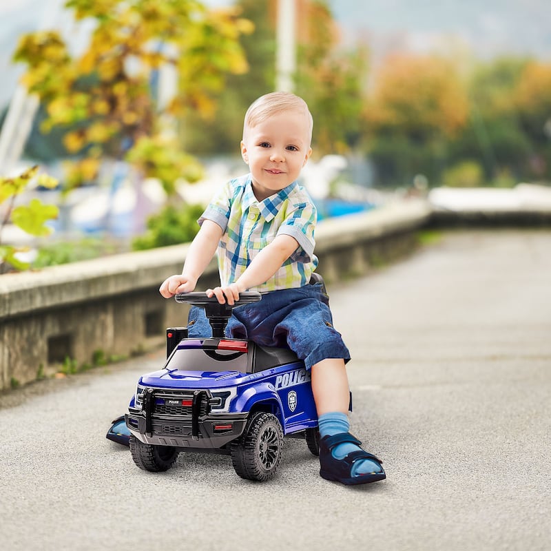 Police Truck Style Foot-to-Floor Sliding Car for Boys and Girls with Under-Seat Storage, for 18 Months to 5 Years Old, Blue