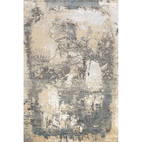 Abstract Oriental Area Rug Wool/ Silk Vegetable Dye Hand-knotted - 8'1" x 10'1"