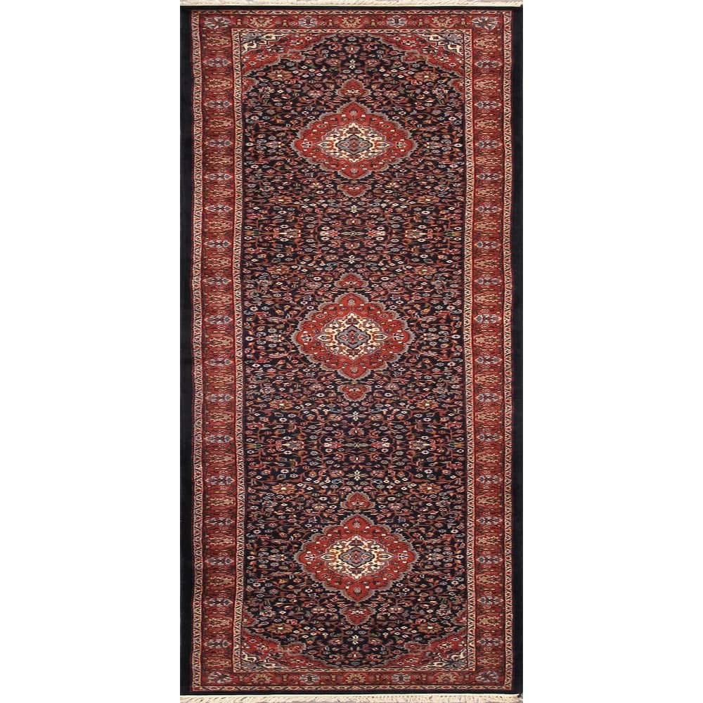 Pasargad Home Baku Hand-Knotted Lamb's Wool Navy Area Rug - 2' 6'' X 12' 0''