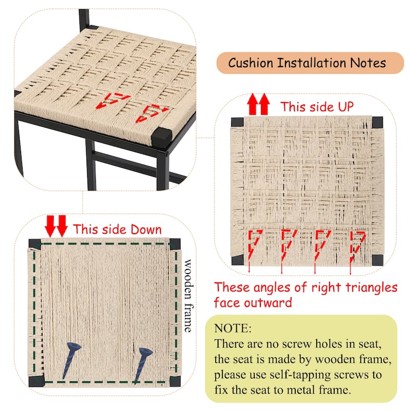 GDFStudio - Riviera Modern Handwoven Paper Rope Counter Height Bar Stool with Metal Frame & Backrest, Set of 2 - 34.84"H