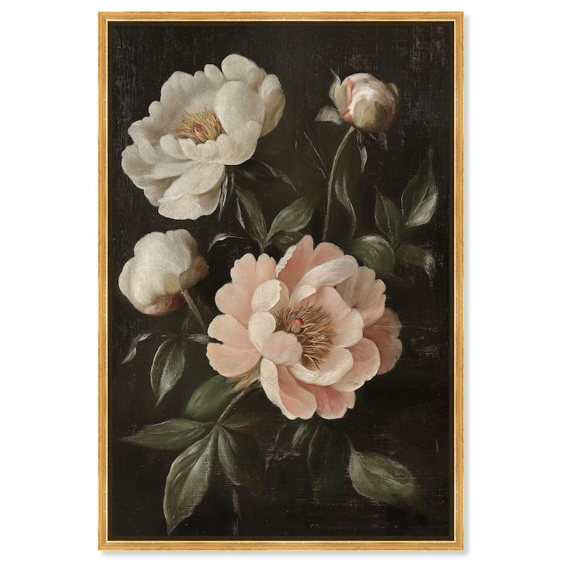 White Peonies in Dark II Canvas by Art Remedy - Gold - 30" x 45"