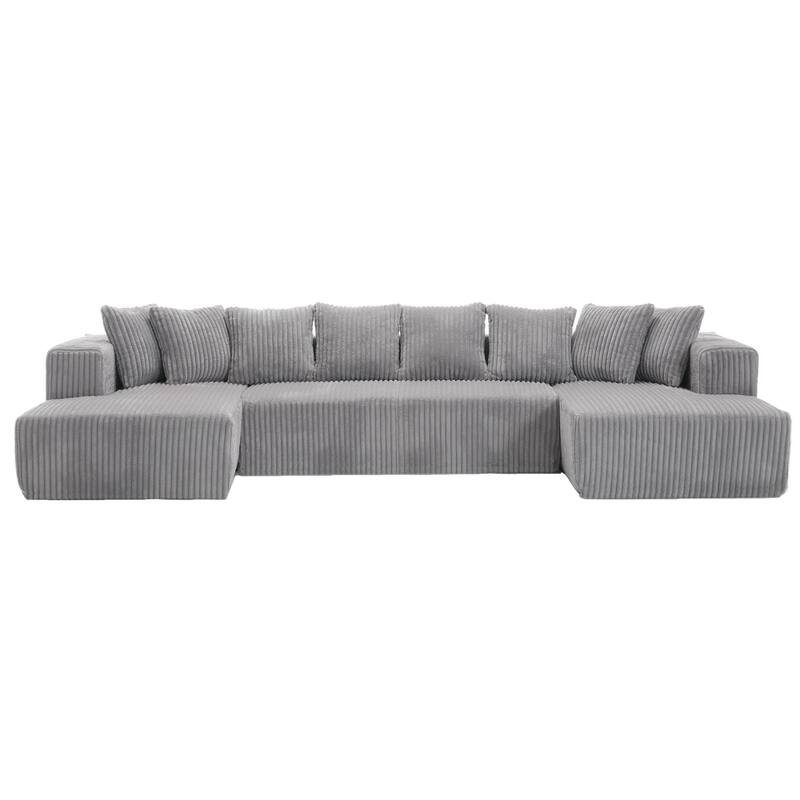 131'' Modular U-shaped Striped Corduroy 4 Seater Sofa, Gray