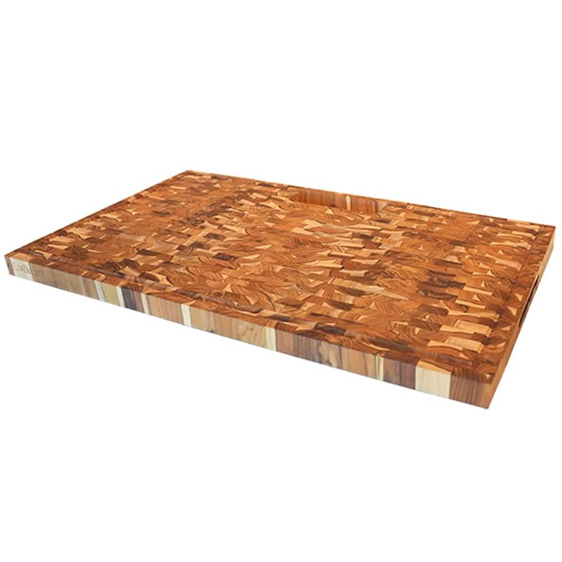 EcoDecors, Teak Edge Grain Cutting Board 34-inch x 20-inch, Extra Large Solid FSC Teakwood Butcher Block with Juice Groove