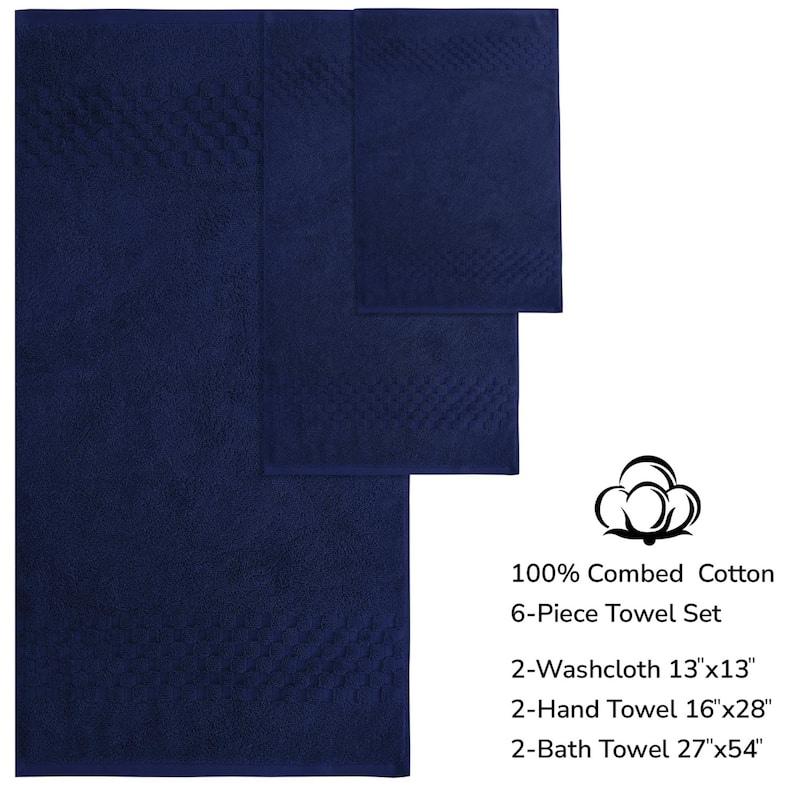 Feather and Stitch NY 650 GSM Premium Cotton 6 Piece Towel Set Super Absorbent Quick Dry Spa Quality