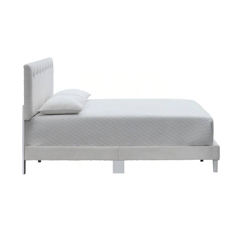 Queen Platform Bed in Wheat with Tufted Fabric and Adjustable Headboard