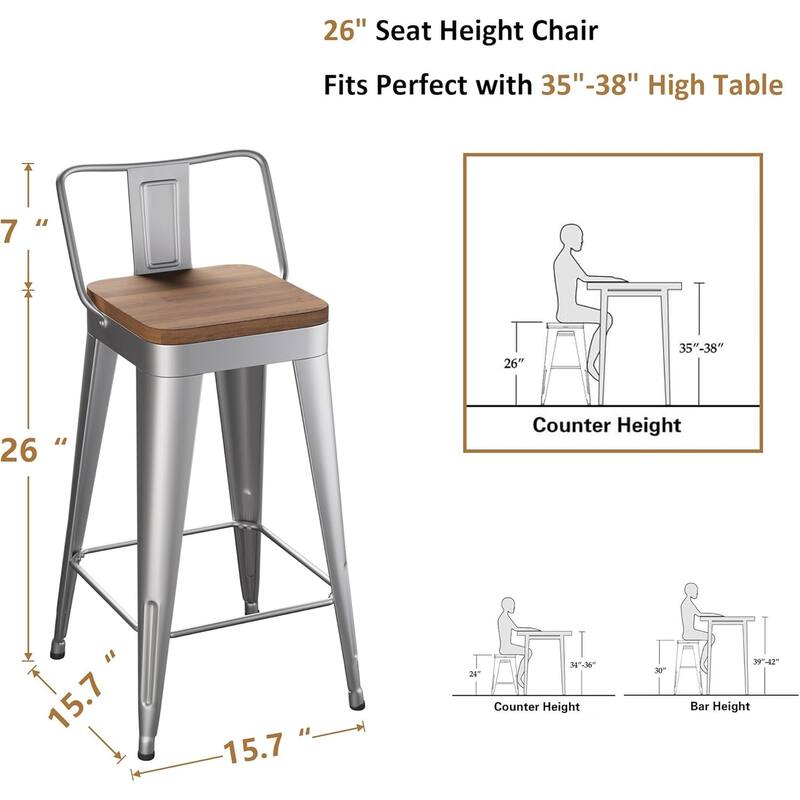 Counter & Bar Stools with Metal Frame Kitchen Stools with Low Back Kitchen Bar Furniture Stools with Square Wooden Seat