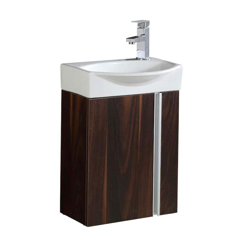 Fine Fixtures Compacto Black Walnut Wall Mount Single Bathroom Vanity with Vitreous China Sink and Mirror - Black Walnut