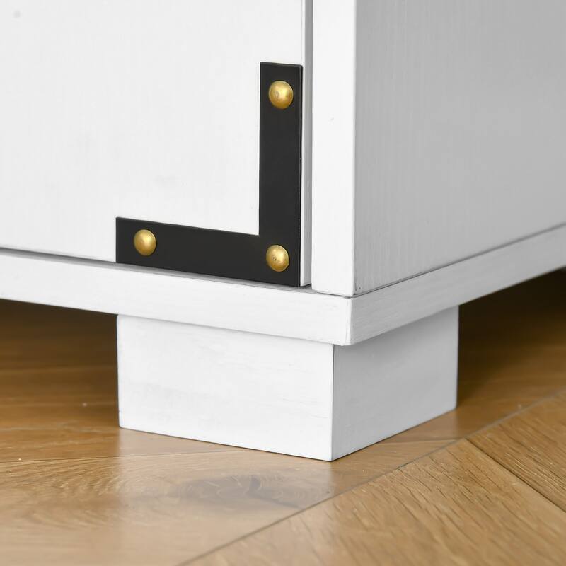 White Coastal Kitchen Hutch Cabinet with Drawer Adjustable Shelves and Rubberwood Countertop - 26.75" L x 15.5" W x 67" H
