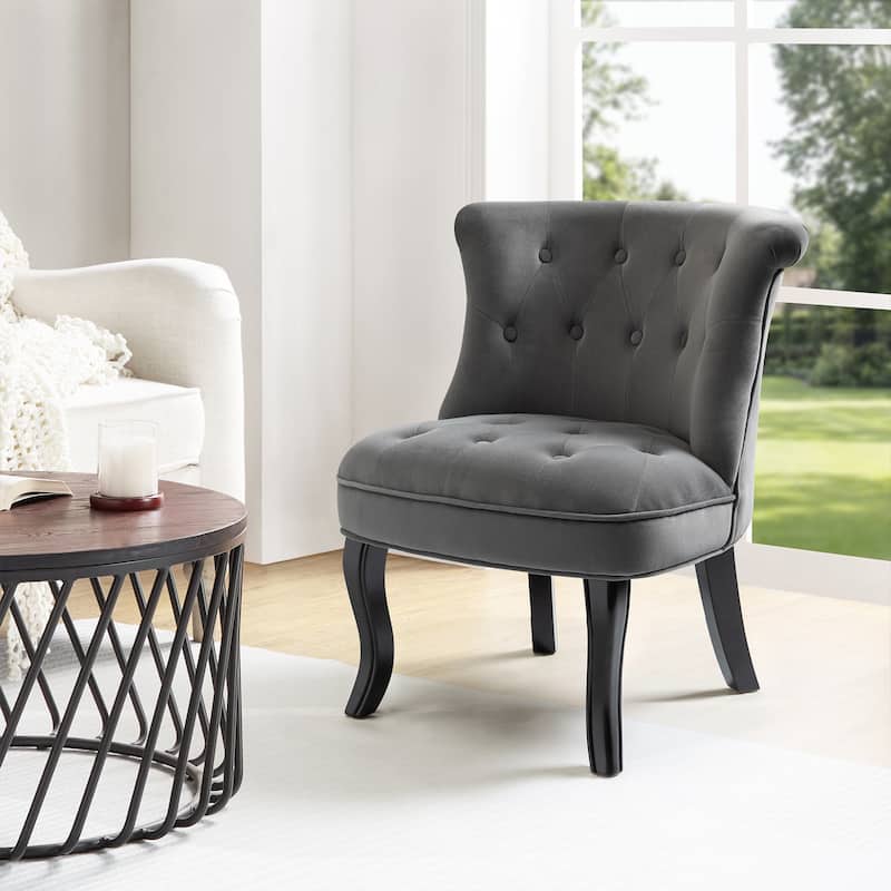 Paolino 25.1" Wide Traditional Velvet Button-tufted Back Stools with Wood Legs by HULALA HOME