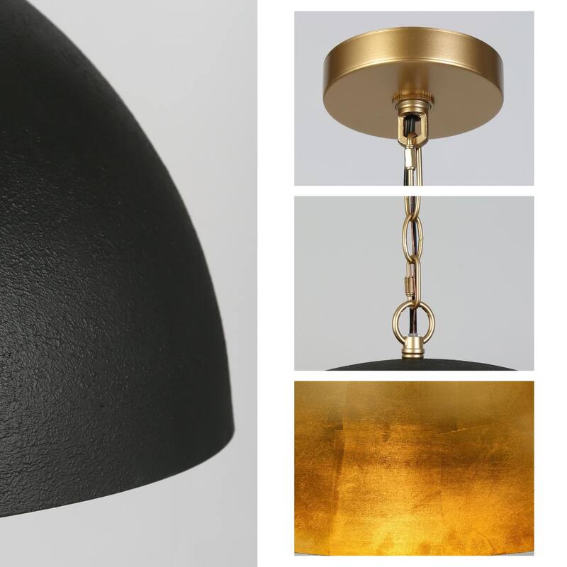 Modern Industrial 1-Light Oversized Black Gold Pendant Semi-Circular Design Chandelier for Dining Room