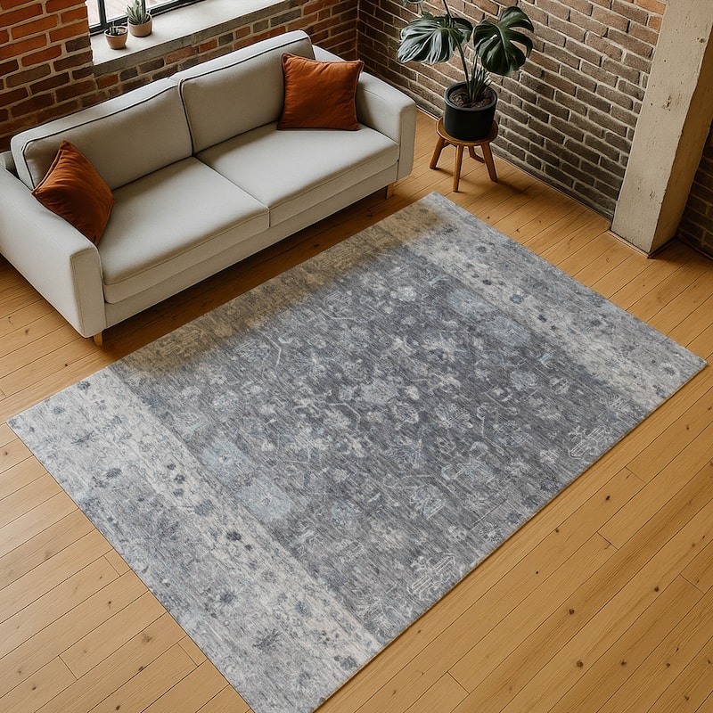 Machine Washable Indoor/ Outdoor Traditional Border Chantille Rug