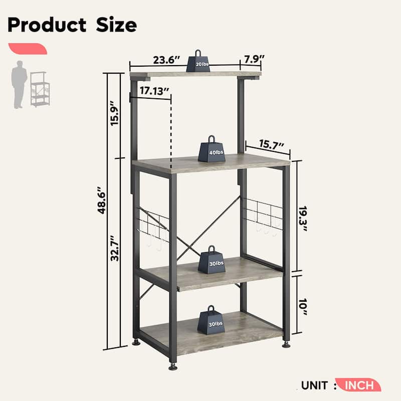 Kitchen Bakers Rack with Storage Shelves &USB Outlets, Microwave Oven Stand Kitchen Shelf Organizer